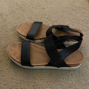 Black slip on strappy sandals